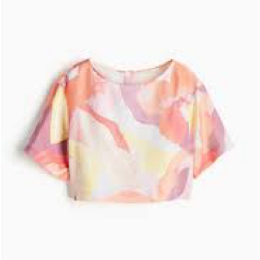 H&M - Bright Colorful Boho Linen Blend Loose Fit Crop Blouse Size Small